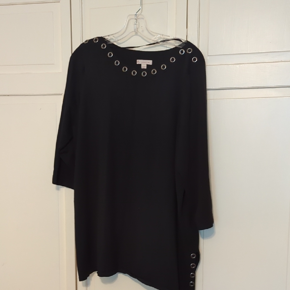 Dressbarn Black Tunic with Silver Eyelets